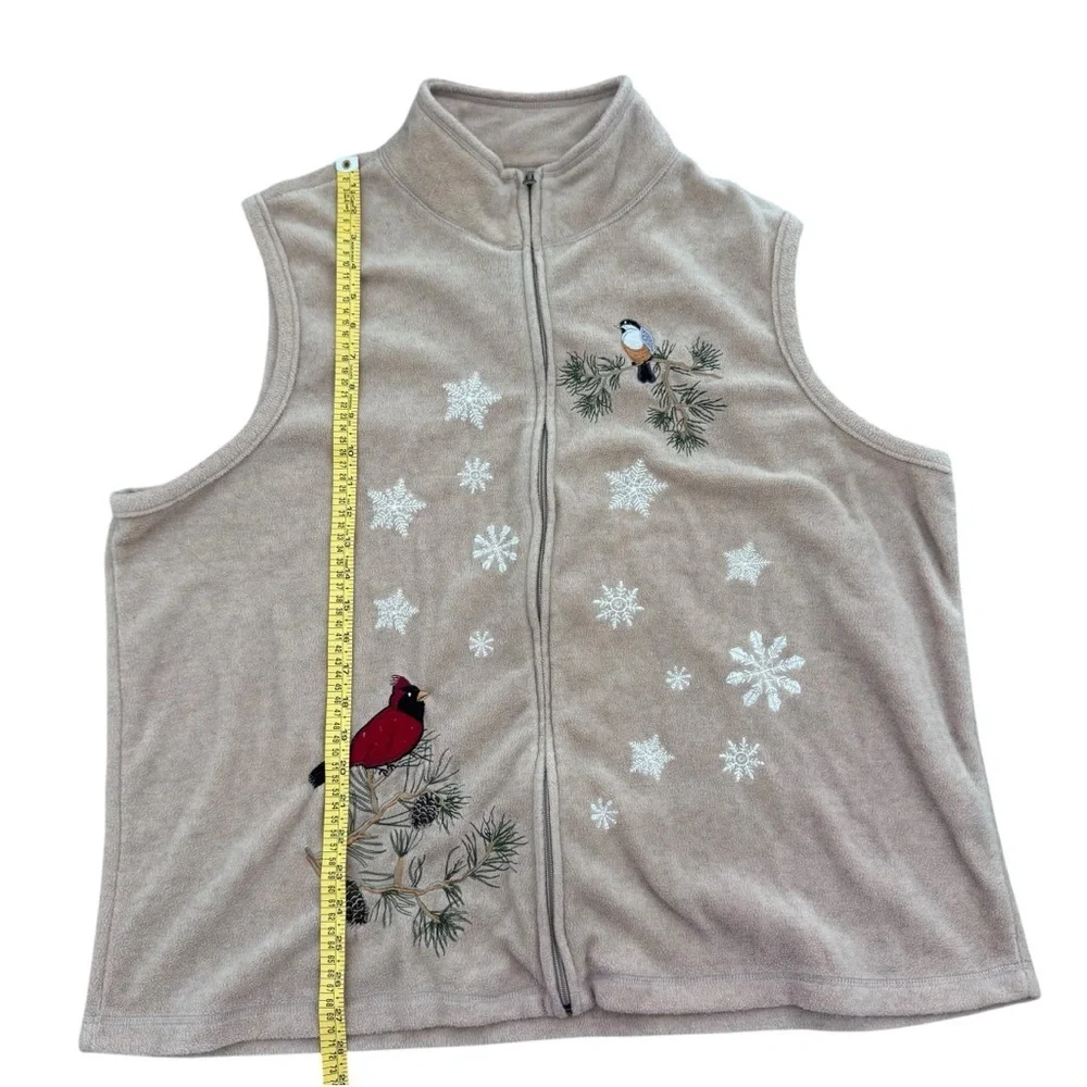 Baxter & Wells Tan  Zip Up Embroidered Birds Fleece Vest Size 2XL